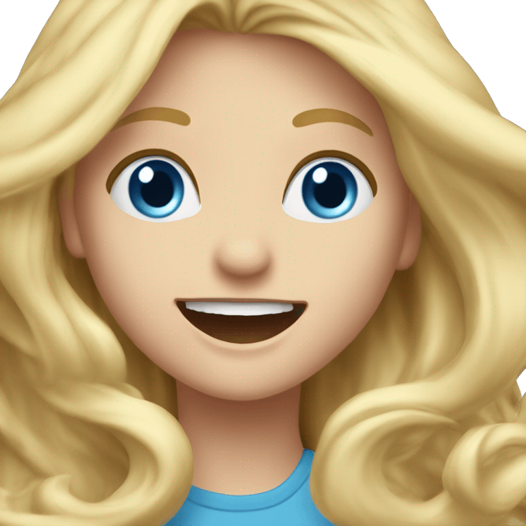 Long blonde haired blue eyed girl jumping excitedly emoji