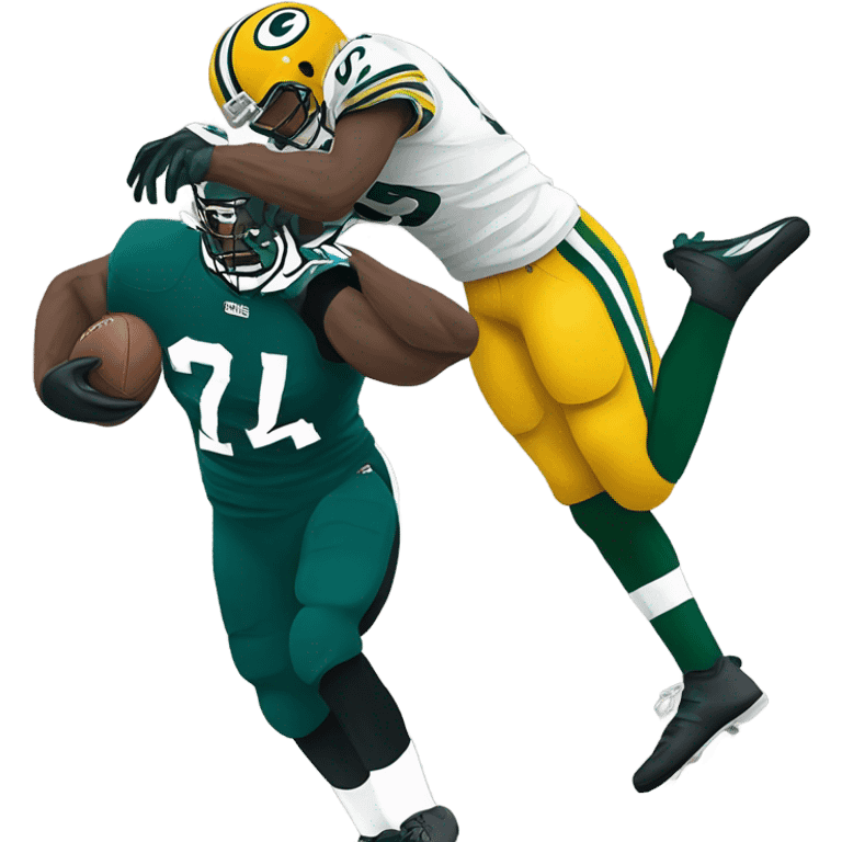 A Green Bay packers football player stomping on a Philadelphia Eagles football player emoji