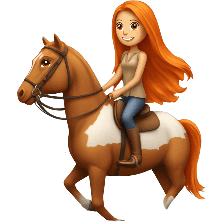 Tan girl with long orange hair riding a horse emoji