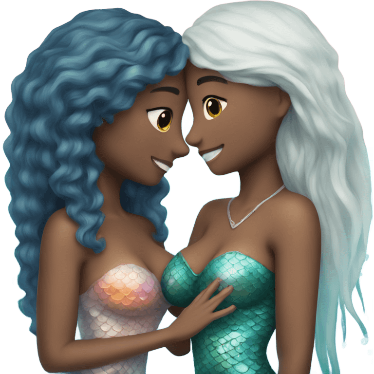 two mermaids in love with a heart emoji