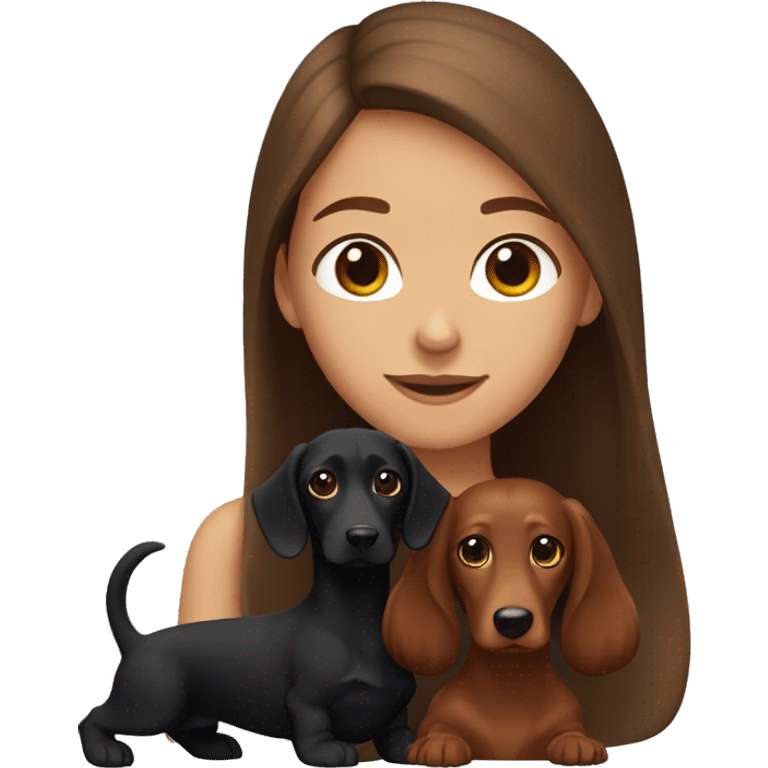 a brown-haired girl with a long-haired black dachshund emoji