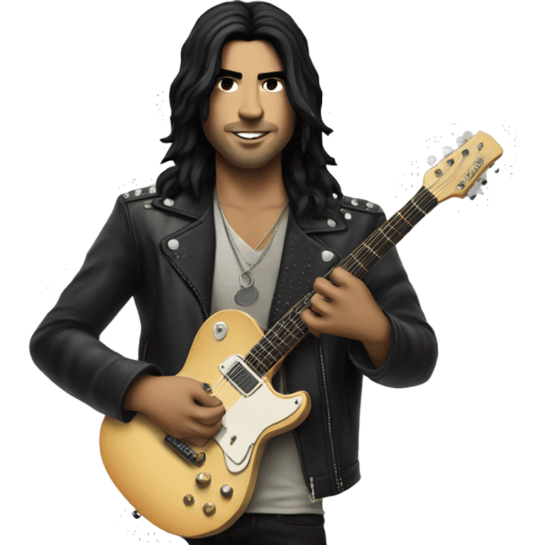 Rock star with black hair hold guitar emoji