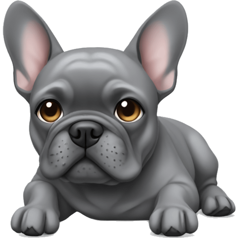 Gray Frenchie laying emoji