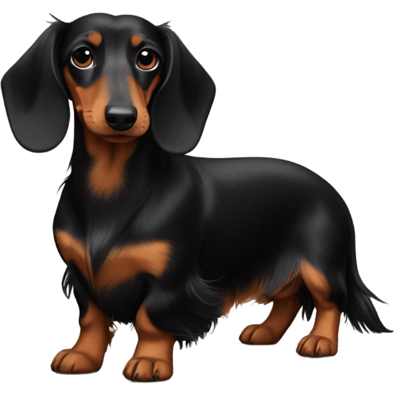 Valentine’s Day long haired black and tan dachshund emoji