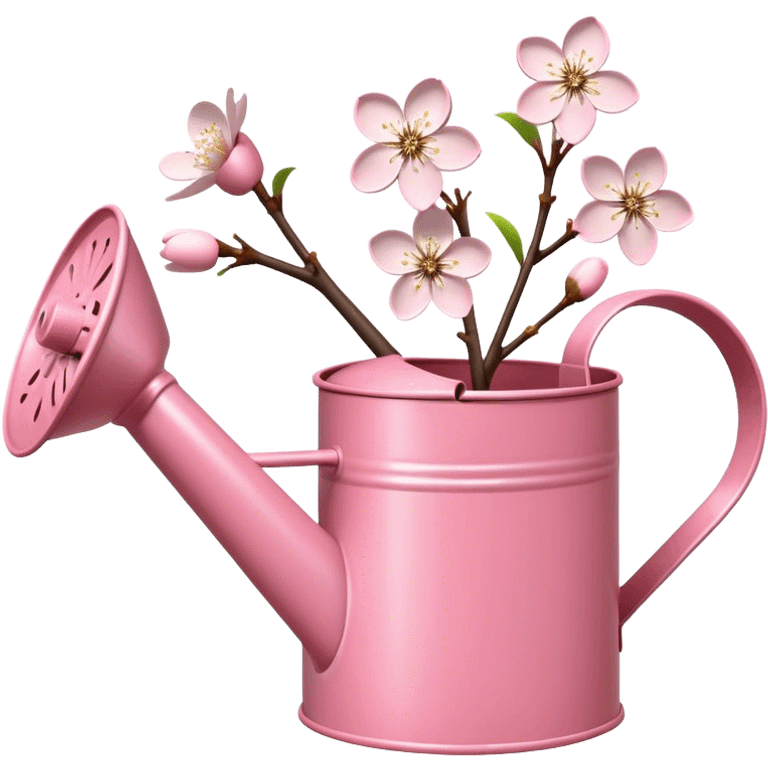 Pink garden watering can filled with white cherry blossoms emoji