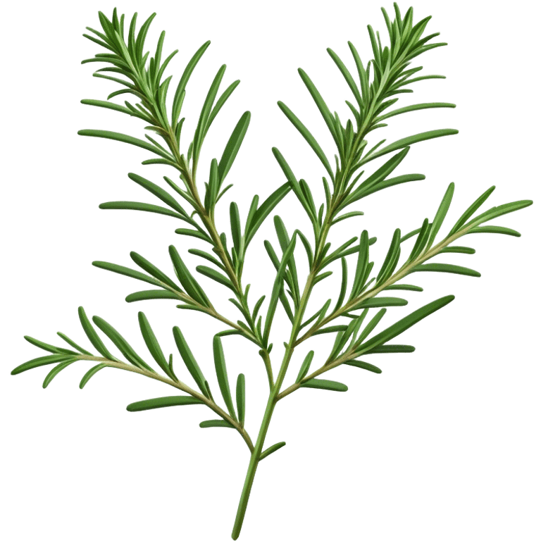 Cinematic Realistic Rosemary Emoji, Fragrant and fresh, with slender green stems covered in needle-like leaves, which release a distinctive herbal scent. The plant seems to exude energy, with soft sprigs of leaves stretching upwards. Soft glowing outline, capturing the essence of earthy healing and aromatic delight in a sprig of rosemary! emoji