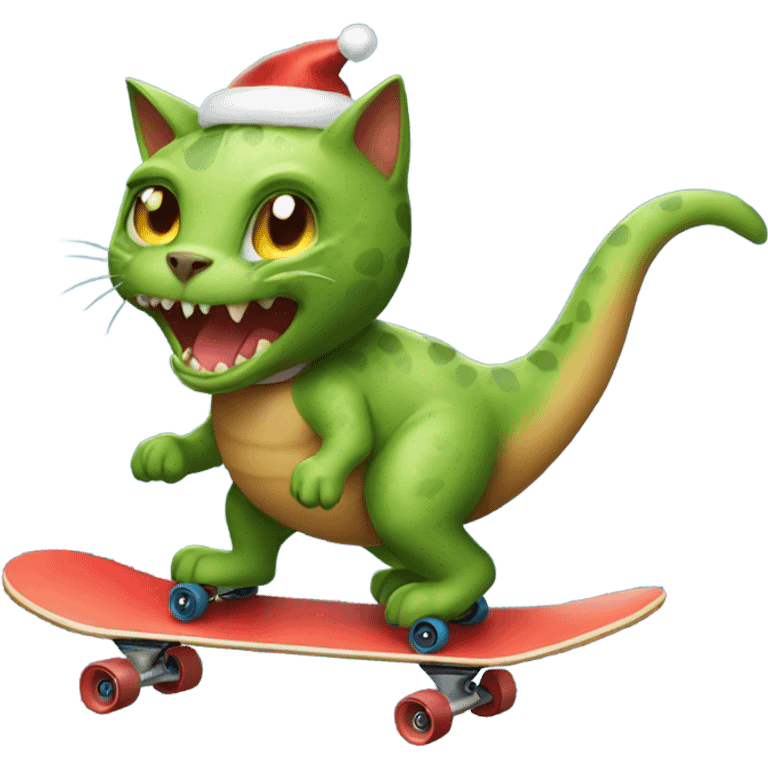 Cat riding a skateboard and a Christmas dinosaur  emoji