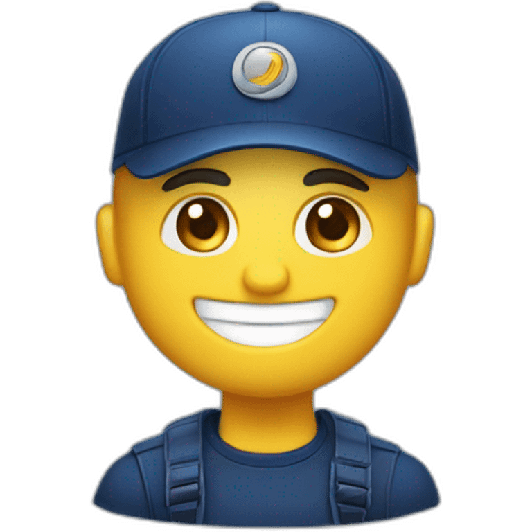 Quiero un emoji sonriendo que tenga una gorra azul marino y que tenga escrito Proyectos Anyjo emoji