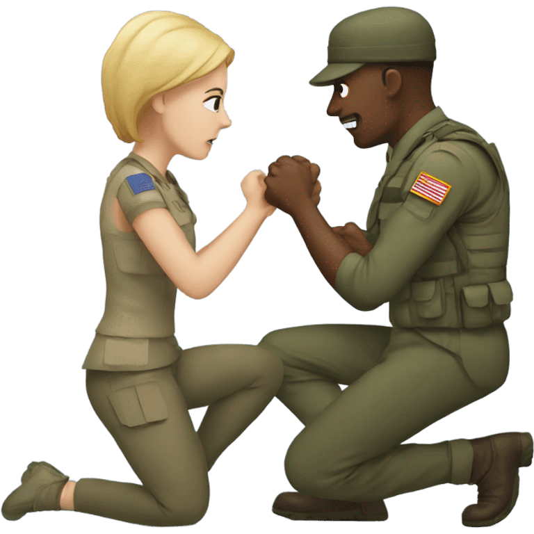 Man and woman fighting over a military man emoji