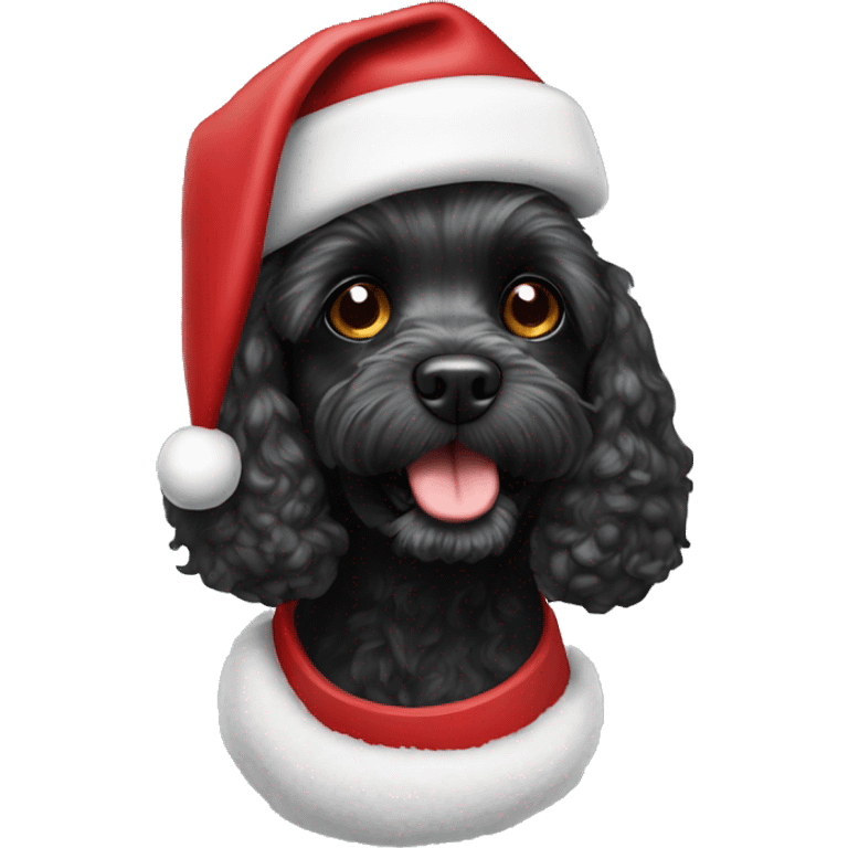 black Cavapoo dog wearing santa hat emoji