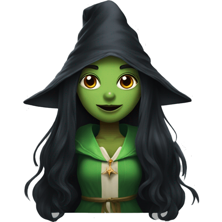 long black hair vampire girl with a frog on her head wearing a wizard robe emoji