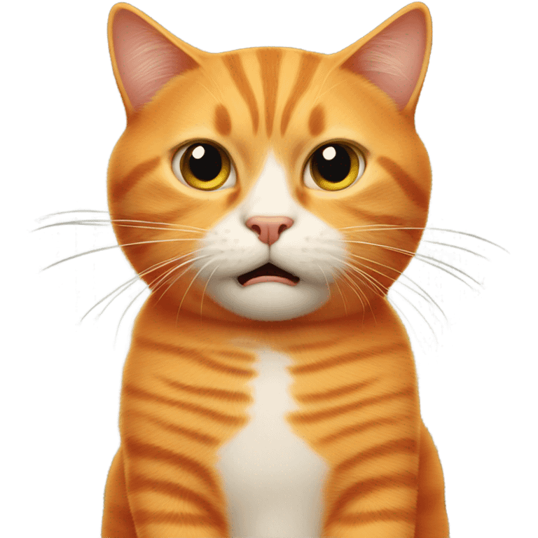 An orange cat that is holding a knife looking very confused at the same time emoji