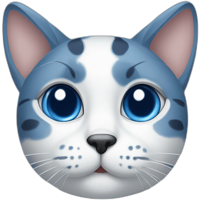 spotted blue and white cat with a blue right ear, and a spot around the right eye emoji