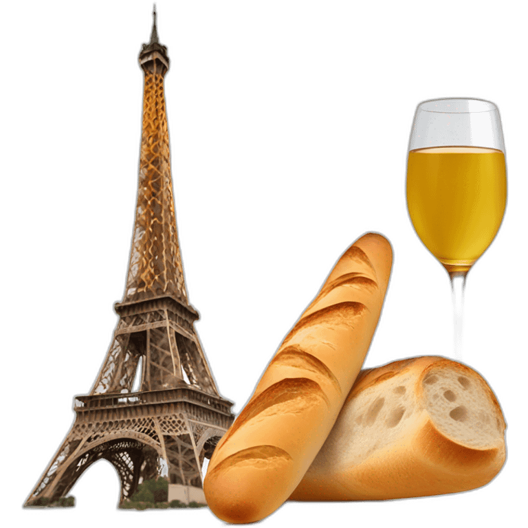 Baguette et vin devant la Tour Eiffel emoji