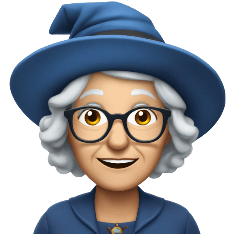 smart granny witch with glasses and blue hat directing orchestra emoji