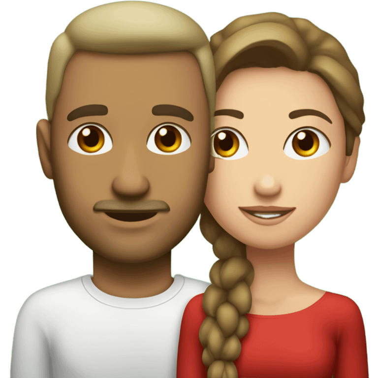 Una pareja donde la mujer tiene pelo rojo y piel blanca, ojos oscuros. El hombre tiene pelo claro, piel medio morena y ojos verdes  emoji