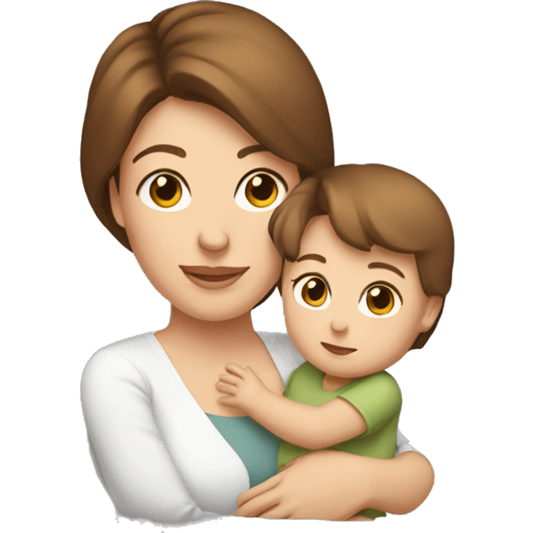 White mom with brown hair holding her 6 month baby girl  emoji