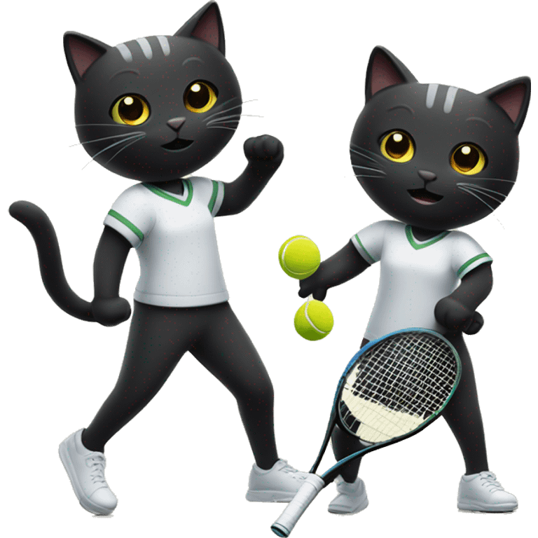 Two black cats playing tennis  emoji