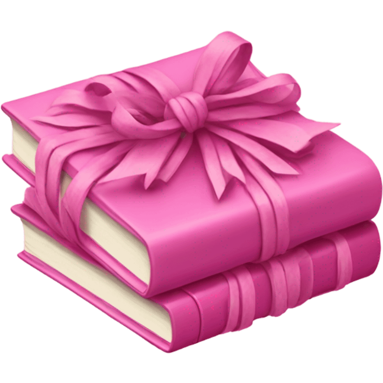 Pink Books stacked up and tied together by a pink bow emoji