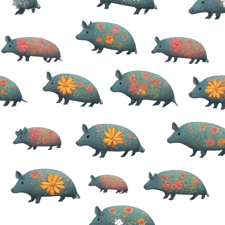 retro groovy hippie floral patterns on a pig armadillo centipede emoji