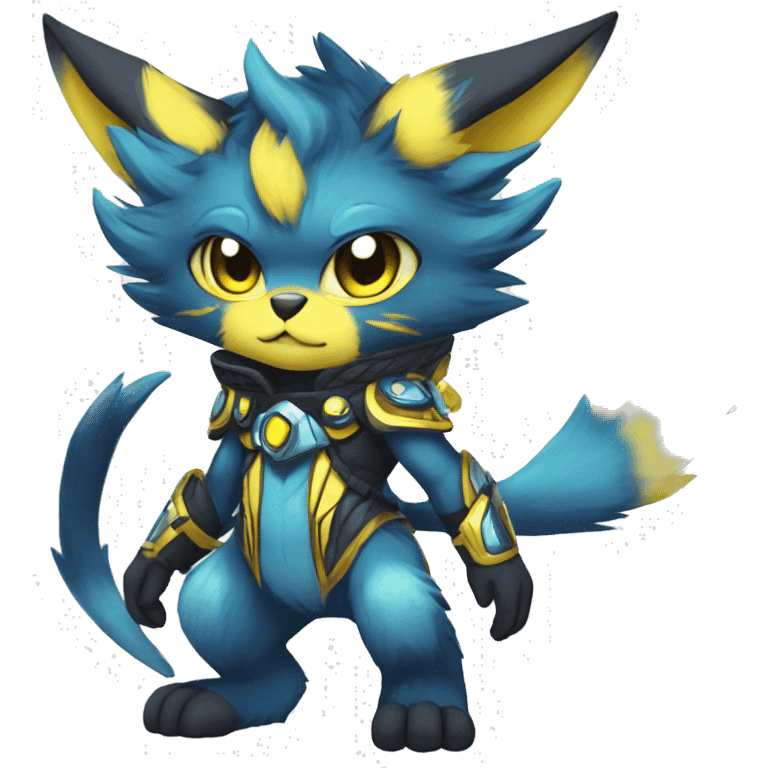 Anthro-Edgy-Cool-Blue-Yellow-Contrast-Colors-Fantasy-Fur-Sona-Chibi-Shiny-Fakémon-Hybrid full body emoji