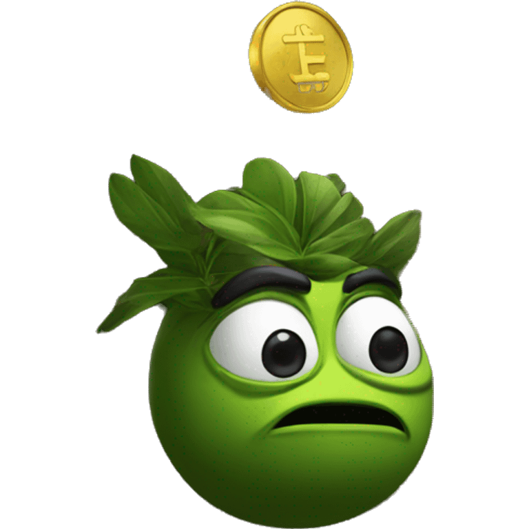 a Pepe sits under a tree of coins emoji