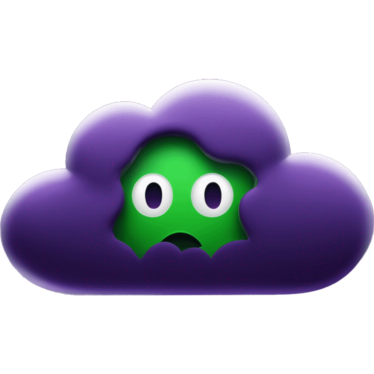 CISO that is worried about cyberattacks in purple/green branding.  A dark, ominous cloud looms over a building symbolizing Koos's organization. Digital numbers and codes float around the cloud, representing the threat of cyberattacks. emoji