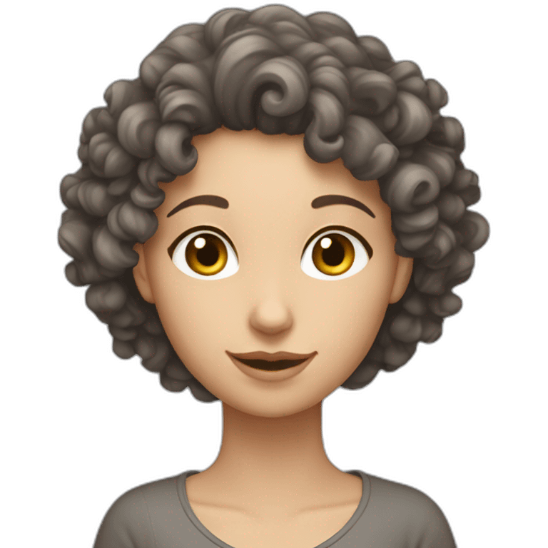 Curly brunette Caucasian female with a grey cat emoji