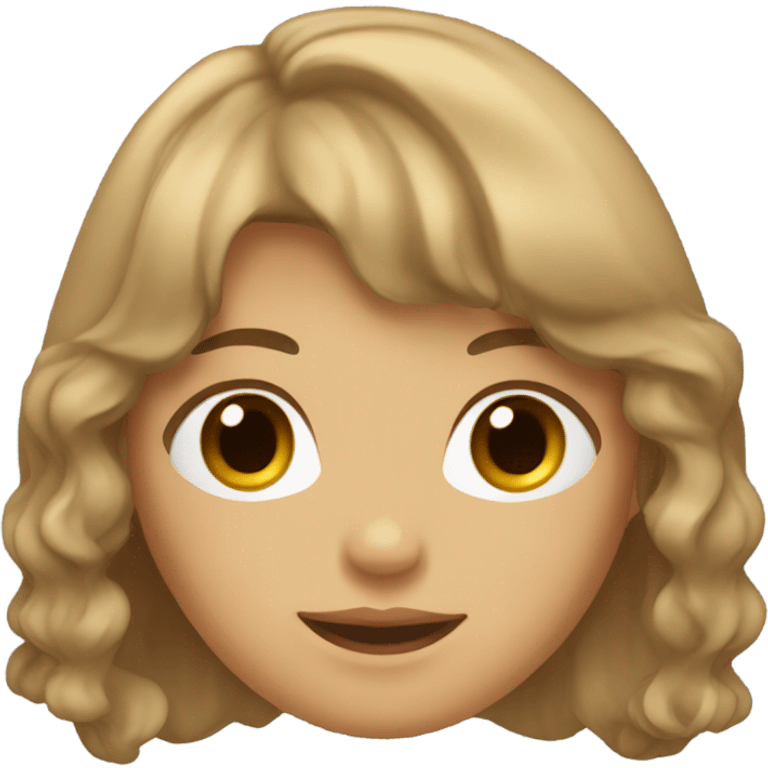 Girl with light brown wavy hair with bangs and brown eyes emoji