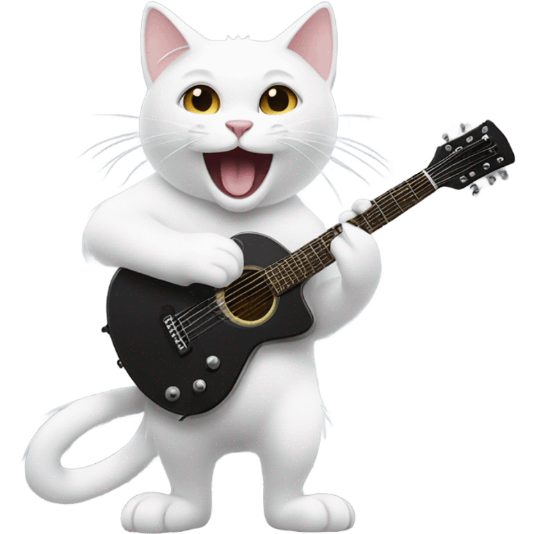 white cat playing black rock guitar emoji