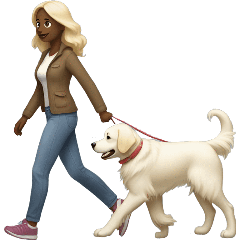 Woman walking a white golden retriever emoji