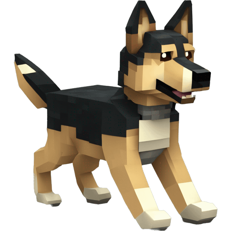 Pixel Minecraft blocky made of blocks wolf tame wolf German shepherd dog Alsatian gsd dog running walking full emoji