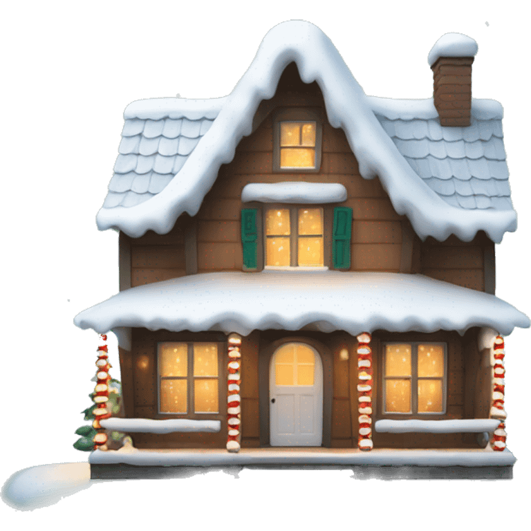 Cute Dutch house with snow and Christmas lights emoji