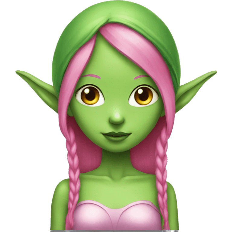 green alien girl with elf ears and pink hair emoji