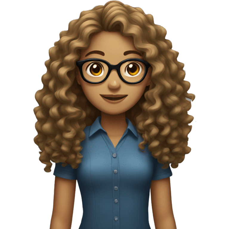 Girl with long curly hair and glasses emoji