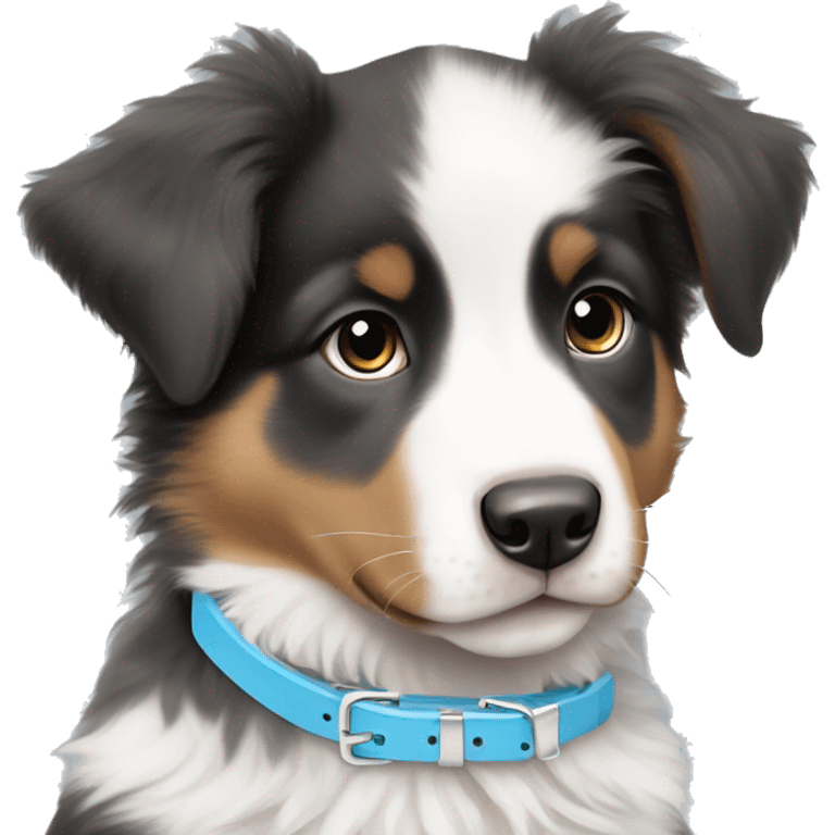 Aesthetic Australian Shepard puppy with baby blue collar emoji