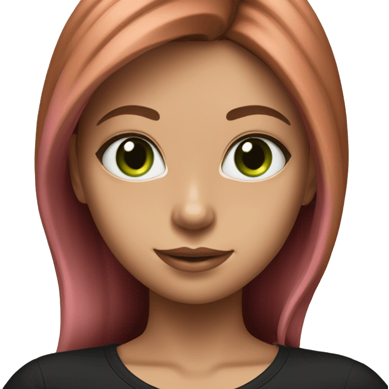 girl with brown-haired pink strands hair and green eyes in a black tight t-shirt  emoji