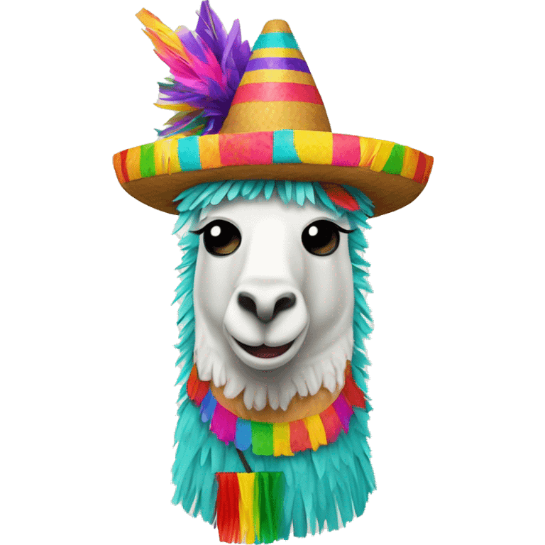 colorful happy llama-shaped pinata with a mexico hat emoji