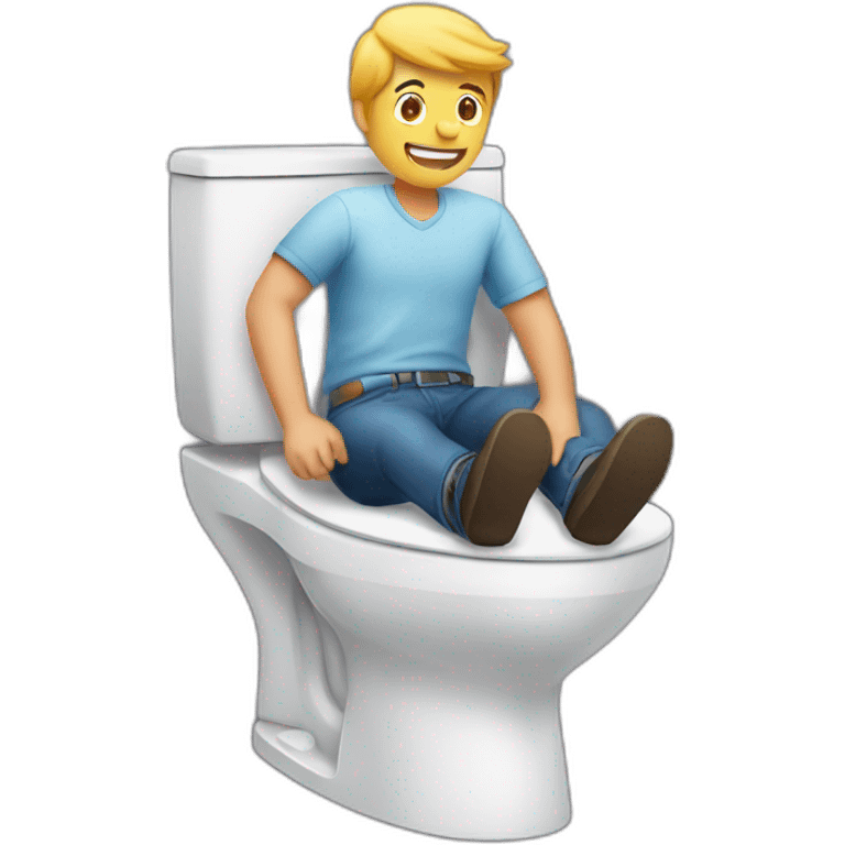 A guy sat on the toilet playing with an airplane emoji