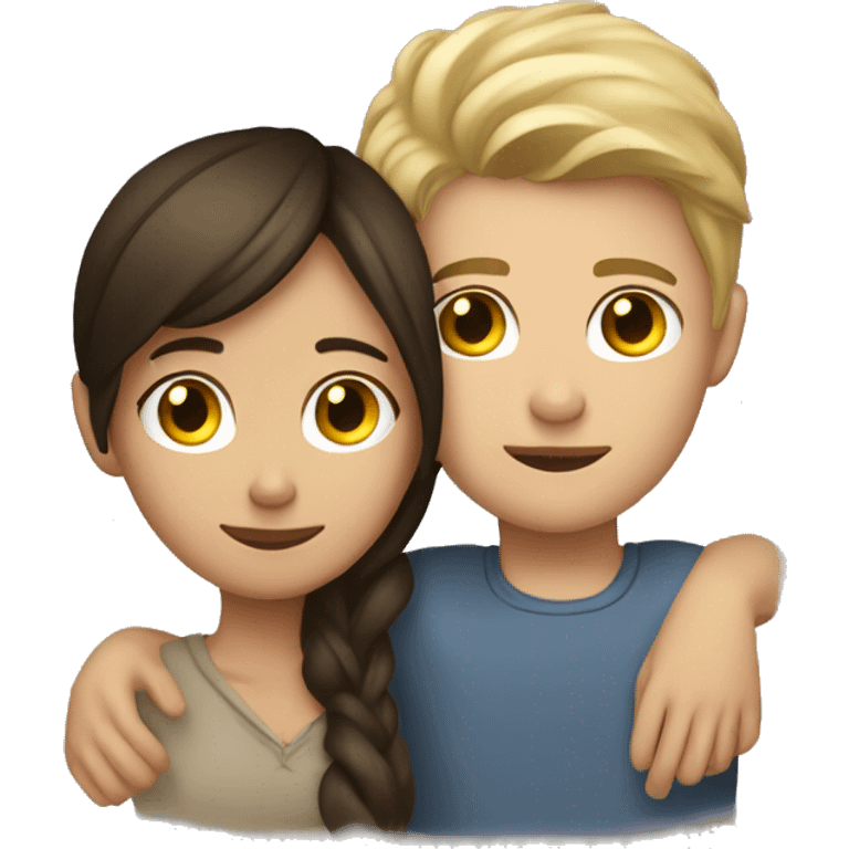 brunette girl cuddling dirty blonde boy emoji