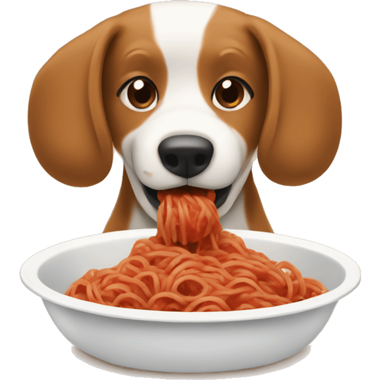 Dog eating meatballs spaghetti emoji