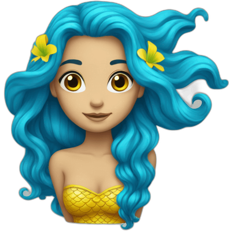 A mermaid with hair the color of the Ukrainian flag emoji