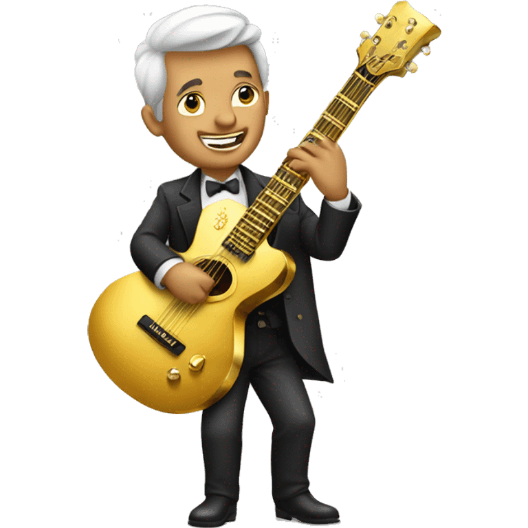 a rich man playing a golden and diamond guitar emoji