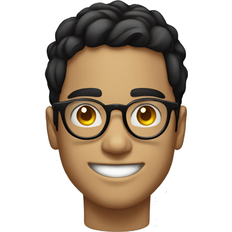 younman of about 20 years old programador with circular glasses, smiling, black hair emoji