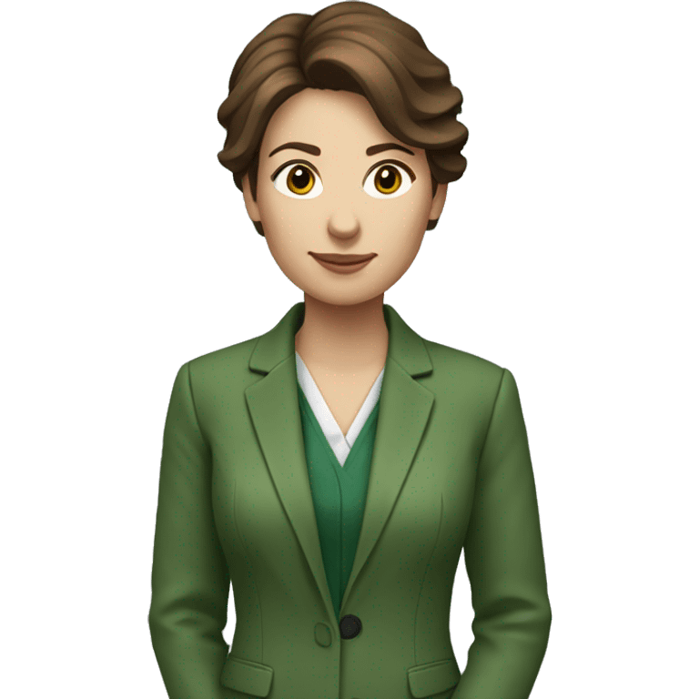 accounting woman with short brown hair and a green jacket emoji