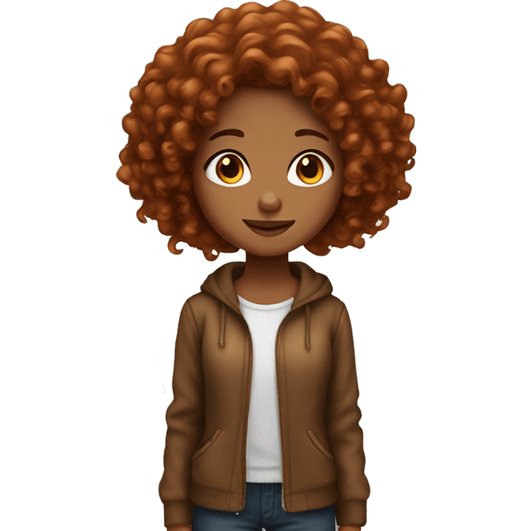 Caramel skinned girl with long dark red Curly hair emoji