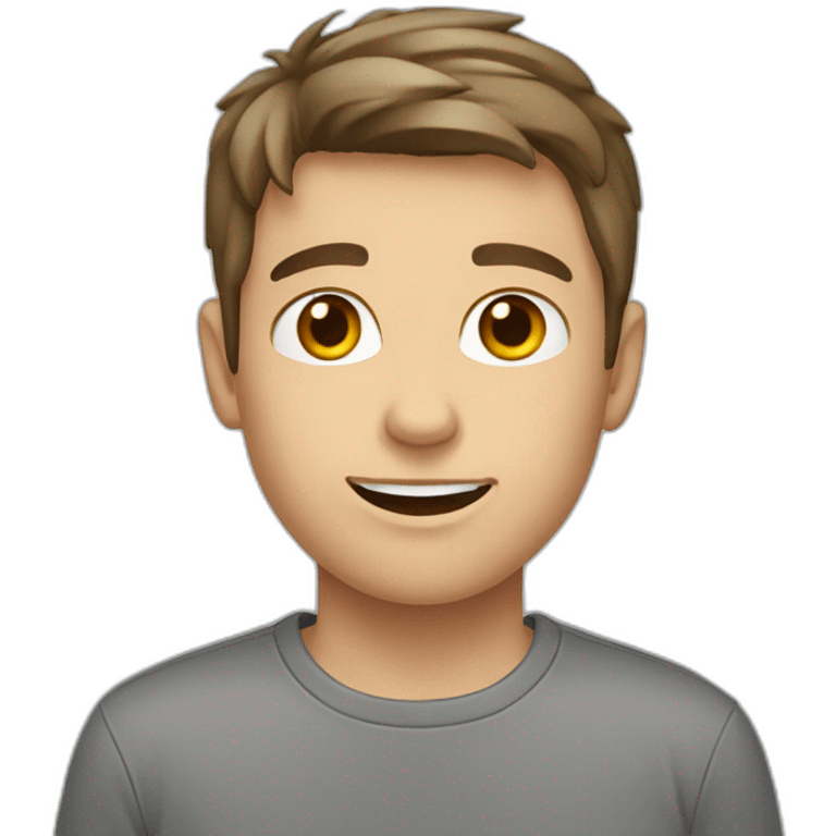 young white male with brown hair and brown eyes, wearing grey T-shirt emoji