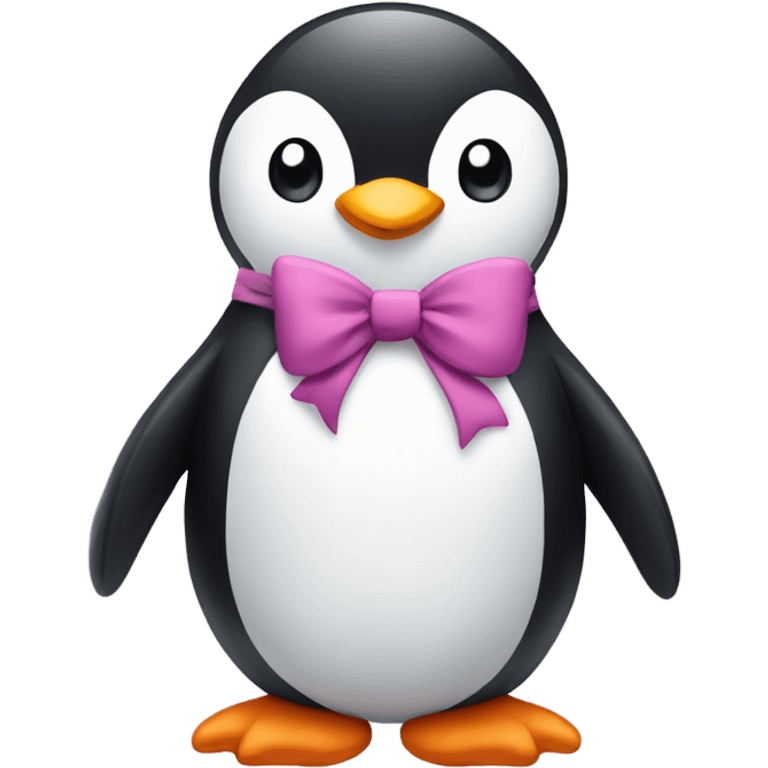 A cute penguin with a bow on its head emoji