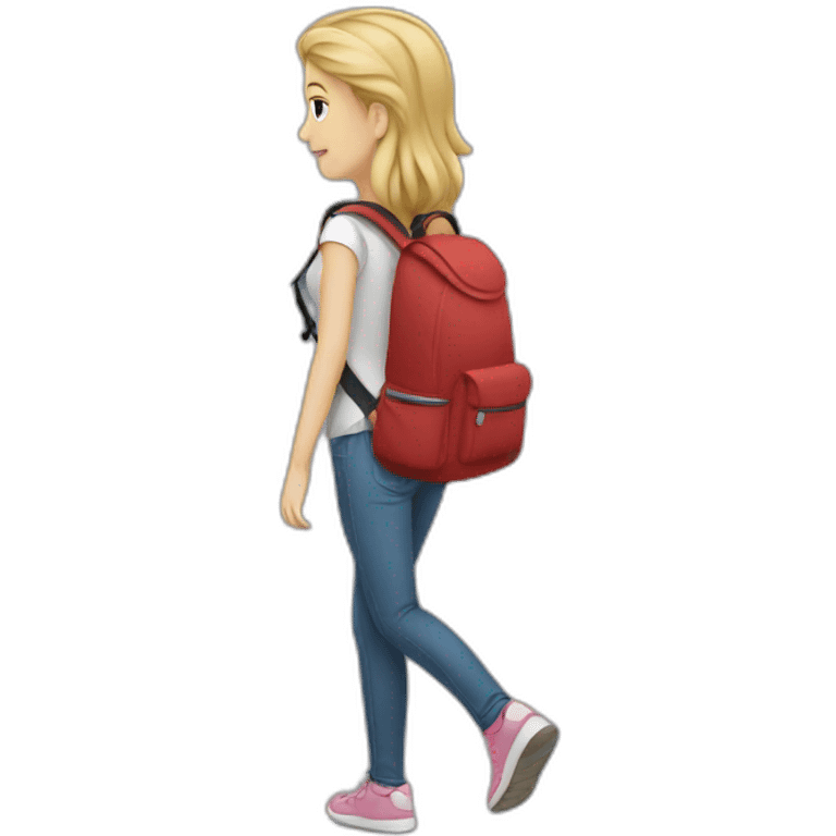 a white girl walking with a backpack on her back emoji