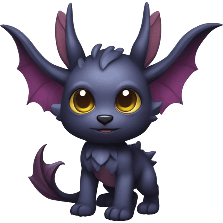 Cute cool fantasy dark-themed animal hybrid Fakemon with horns and bat ears full body emoji